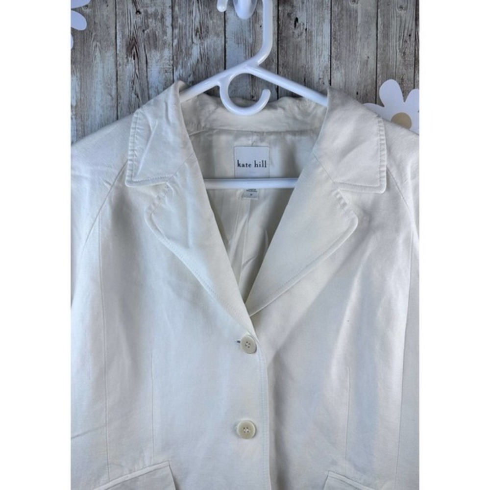 Kate Hill Womens Jacket Size‎ Medium Ivory 1/2 Sleeves Fully Lined Linen Blend - Picture 3 of 8